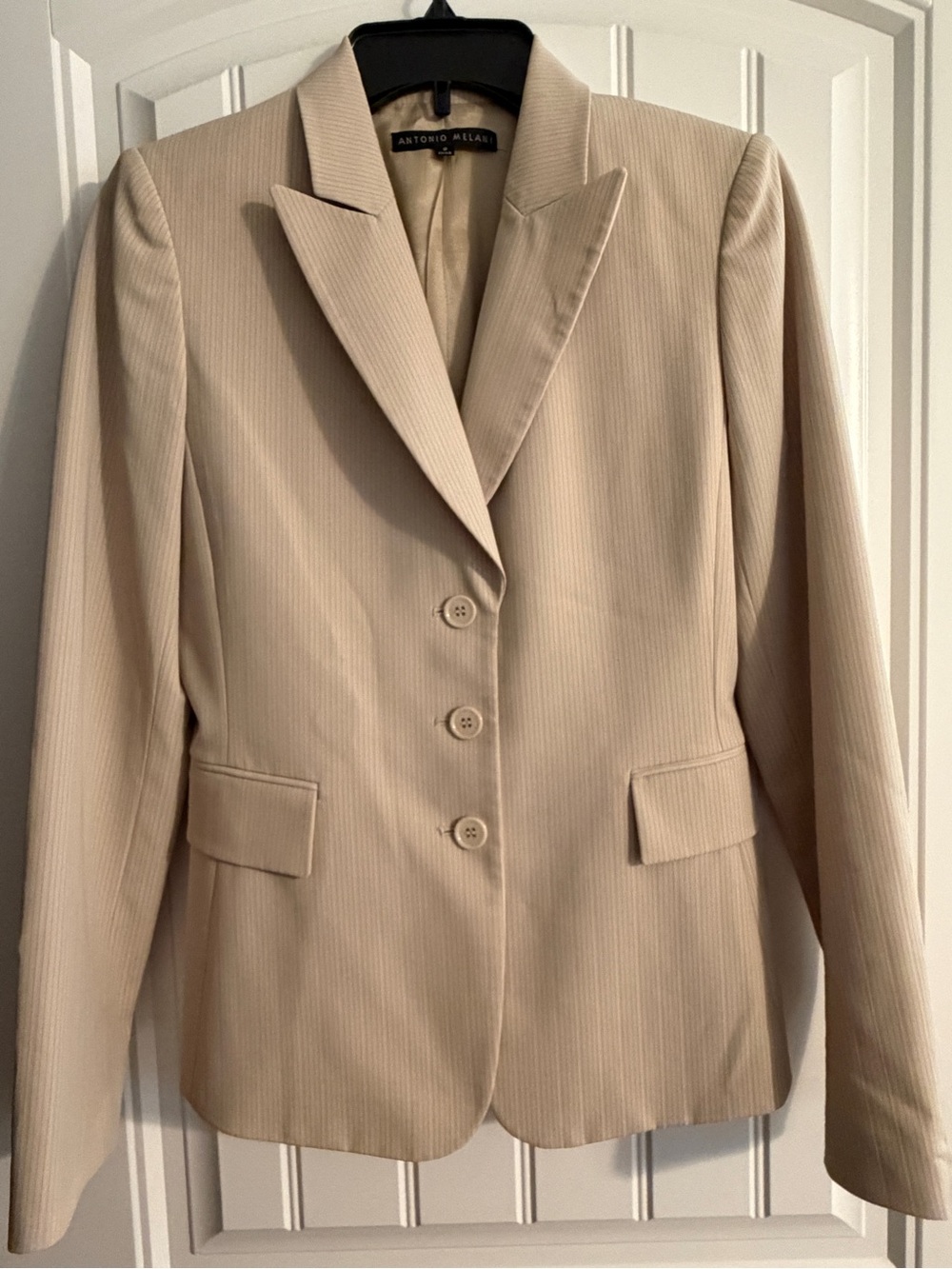 ANTONIO MELANI Beige Tailored Pinstripe Blazer
